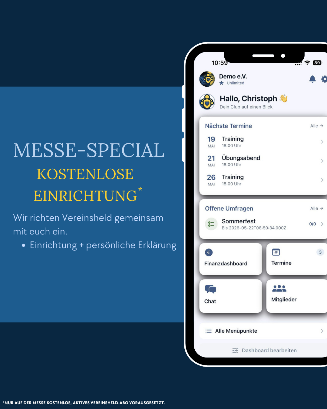 Messe-Special: kostenlose Einrichtung von Vereinsheld